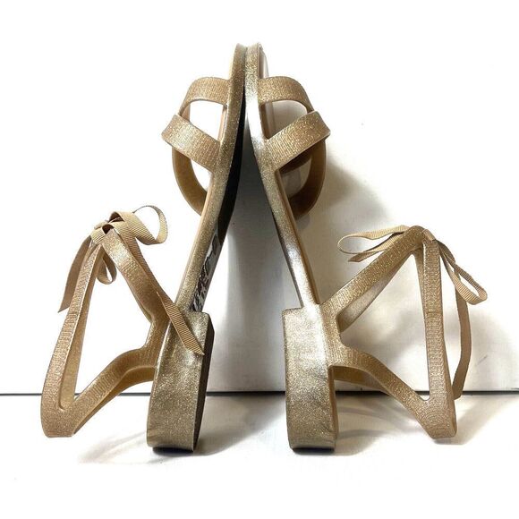 Melissa Jason Wu Womens Sz 7 Summer Sandals Glitter Bronze Tie Up Open Toe Vegan - Picture 9 of 13